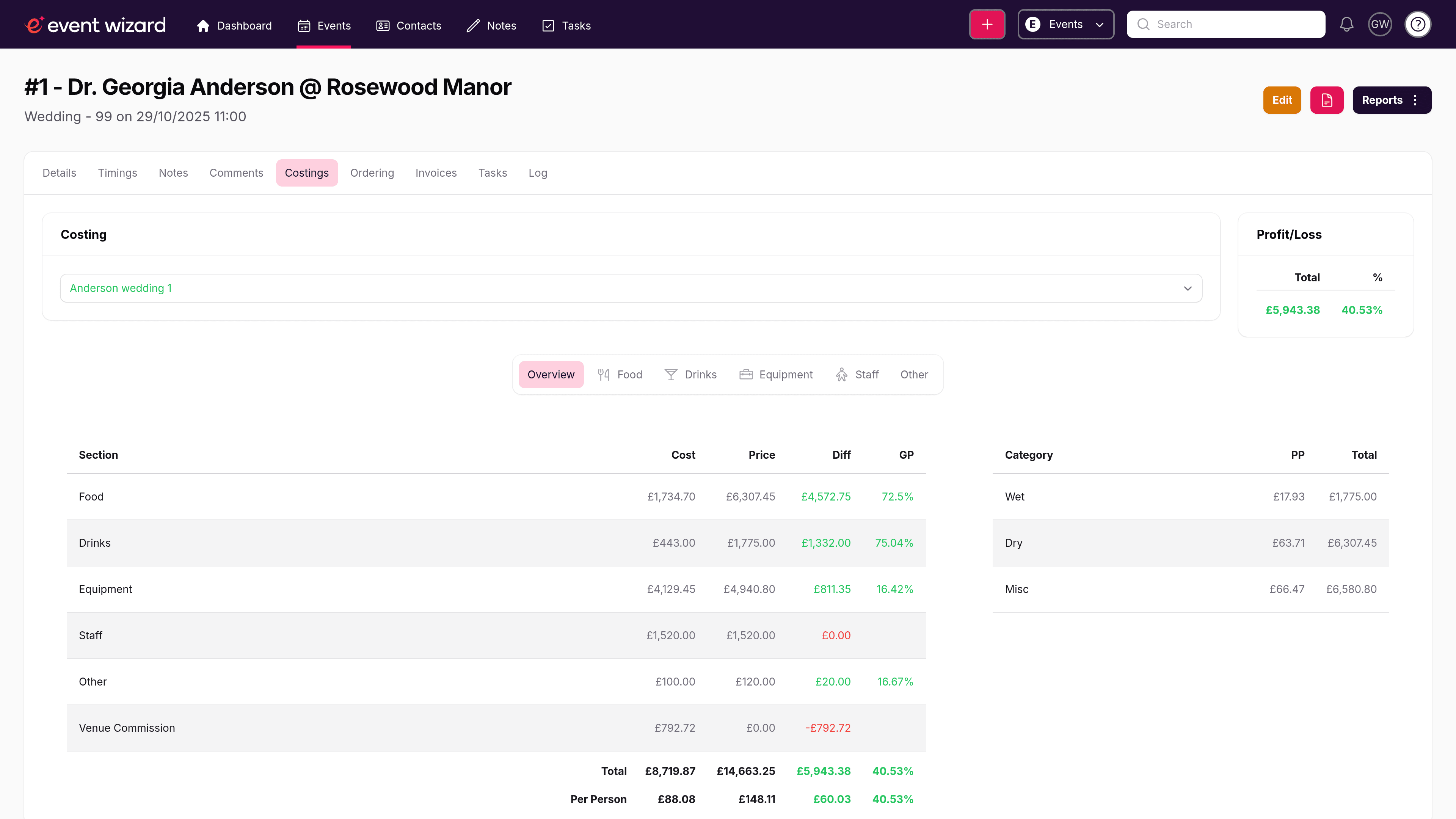 Flexible costings screenshot